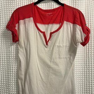 EXPRESS White & Pink T-Shirt with Sleeve Accent - Small